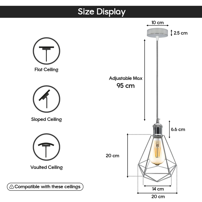 Single Chrome E27 Ceiling Hanging Light Cage Shade Loft Metal Pendant Lamp