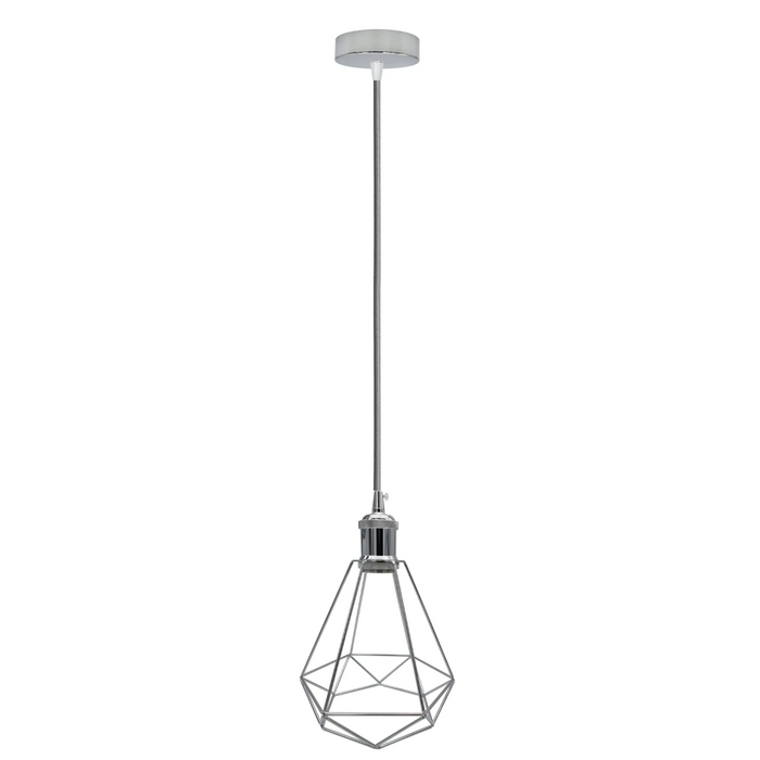 Single Chrome E27 Ceiling Hanging Light Cage Shade Loft Metal Pendant Lamp