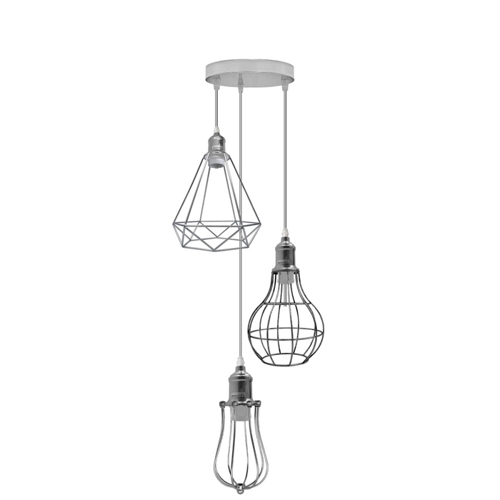 3 Head Ceiling Pendant Light Cord E27,Electro plated,Cage Hanging Lamp