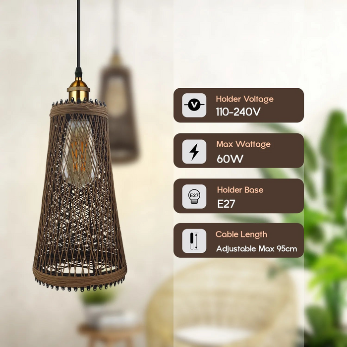 Single Rattan Ceiling Pendant Shade E27 95cm Cord Handmade Hanging Lights