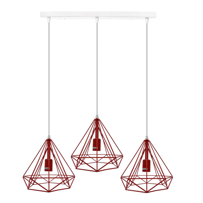 3-kops rode rechthoek-E27 plafondhangende kooi schaduw loft metalen hanglamp