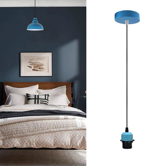 Blue Pendant,Lampshade E27 Lamp Holder For Ceiling Hanging Light,PVC Cable