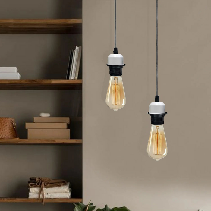 White Pendant Light,Lamp Holder Ceiling Hanging Light,E27 UK Holder PVC Cable.
