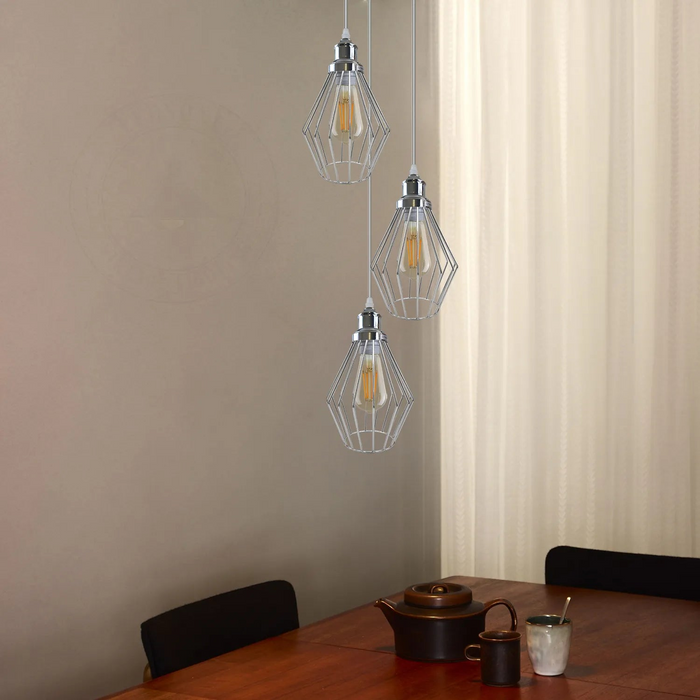 Chromen ronde plafondlamp met 3 koppen, verstelbare hangende lamp met E27 schroef