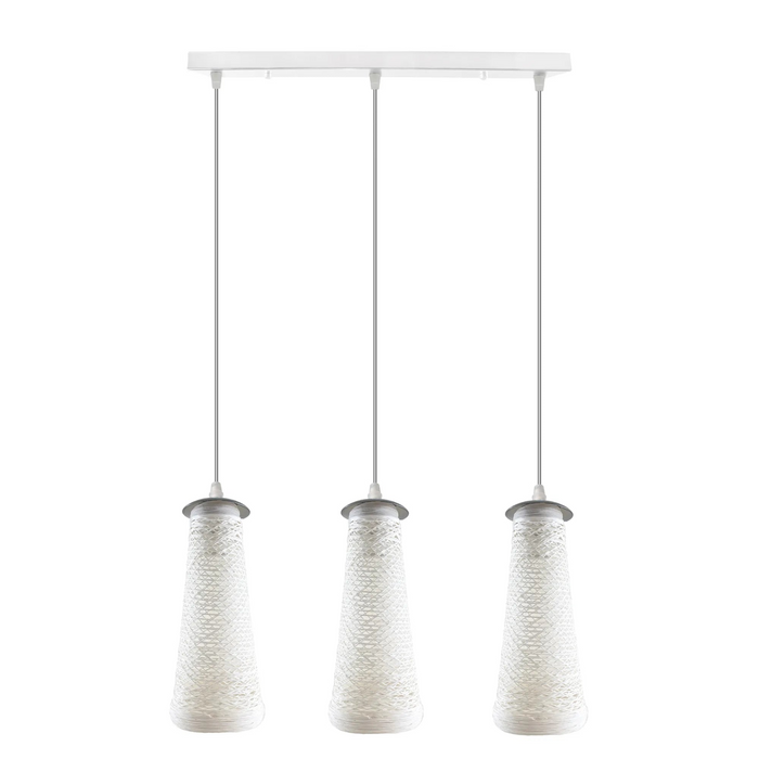3 Head Rectangle White Woven Twine Ceiling Pendant Shade E27 cord Hanging Light