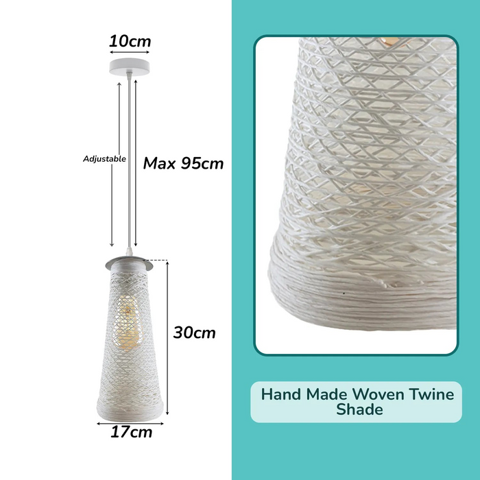 Single Round White Woven Twine Ceiling Pendant Shade E27 cord Hanging Light