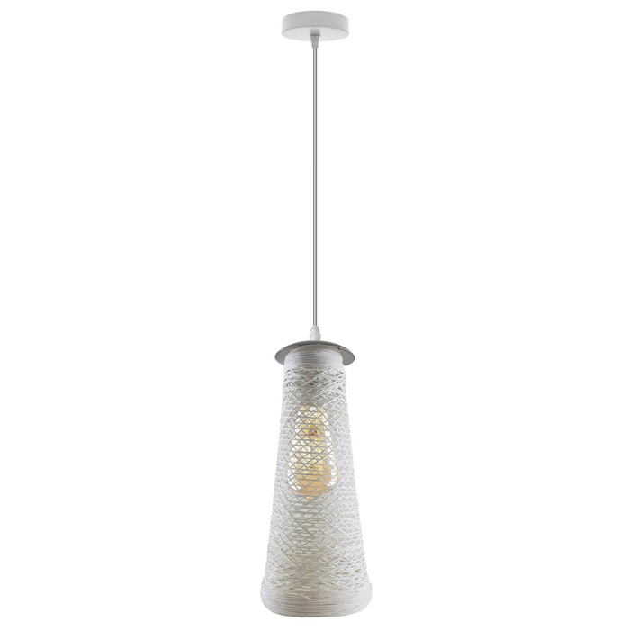 Single Round White Woven Twine Ceiling Pendant Shade E27 cord Hanging Light