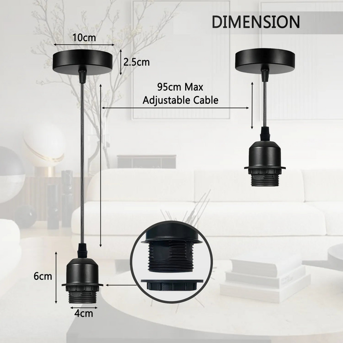 Grey Pendant Light,E27 Lamp Holder Ceiling Hanging Light,With PVC Cable