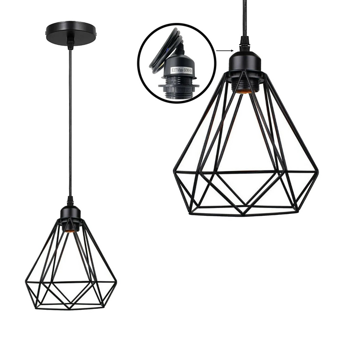 Black Pendant Light, E27 Lamp Holder Ceiling Hanging Light, With PVC Cable