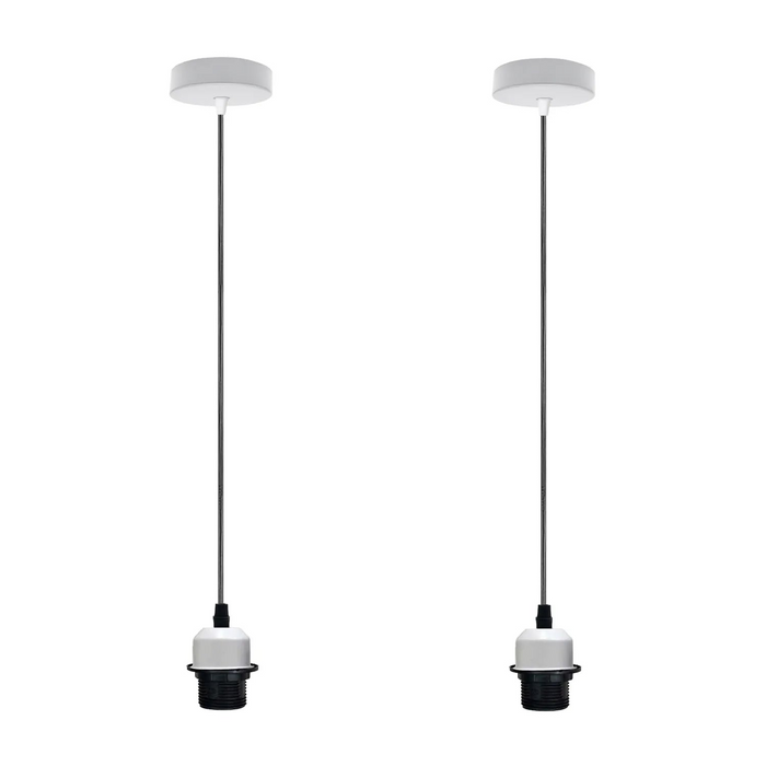2Pack White Pendant, Lampshade E27 Lamp Holder Hanging Light,PVC Cable