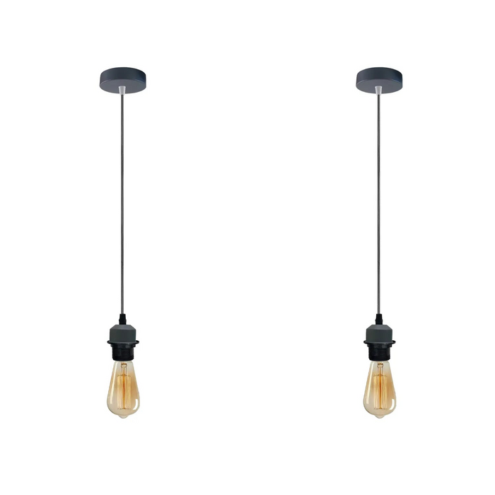 2Pack Grey Pendant Light,E27 Lamp Holder Ceiling Hanging Light,PVC Cable