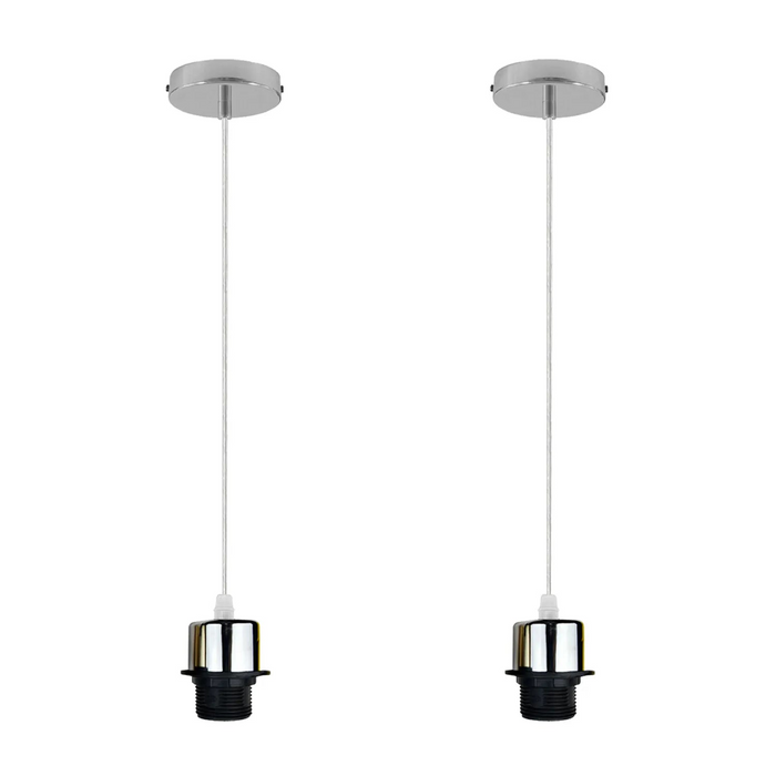 2Pack Chrome Pendant Light ,E27 Lamp Holder Ceiling Hanging Light,PVC Cable
