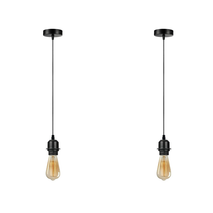 2 Pack Black Pendant, Lampshade E27 Lamp Holder Hanging Light,PVC Cable