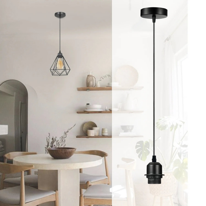 2 Pack Black Pendant, Lampshade E27 Lamp Holder Hanging Light,PVC Cable