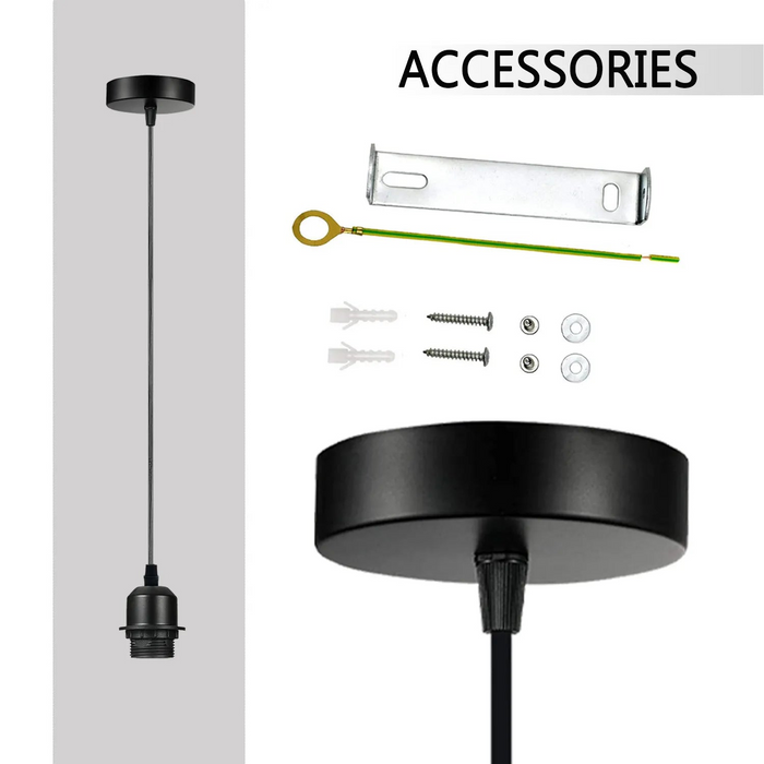 2 Pack Black Pendant, Lampshade E27 Lamp Holder Hanging Light,PVC Cable