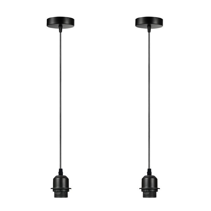 2 Pack Black Pendant, Lampshade E27 Lamp Holder Hanging Light,PVC Cable