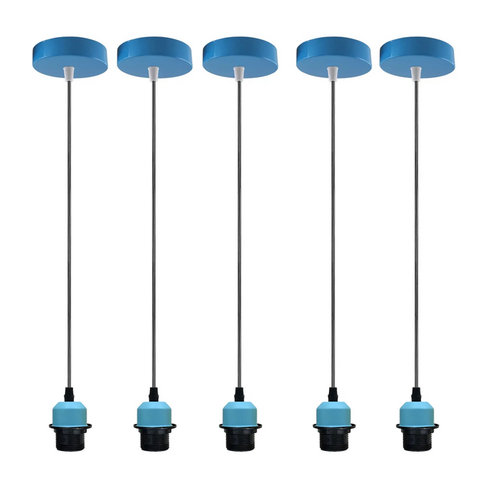 5-pack blauwe hanglamp, E27 lamphouder, plafondhanglamp, PVC-kabel