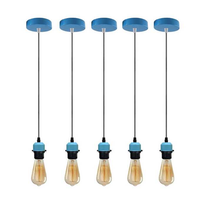 5-pack blauwe hanglamp, E27 lamphouder, plafondhanglamp, PVC-kabel