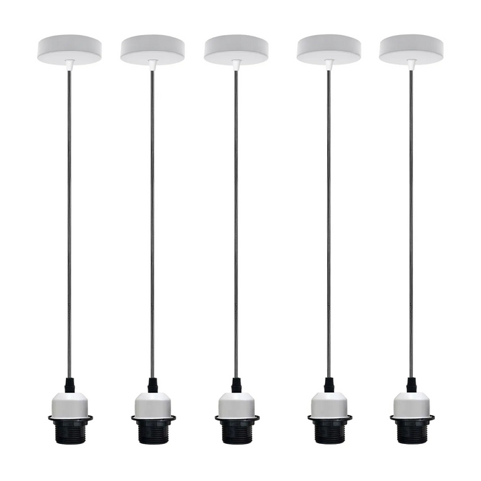 5 stuks witte hanglampen, lampenkap E27 lamphouder, hanglamp, PVC-kabel