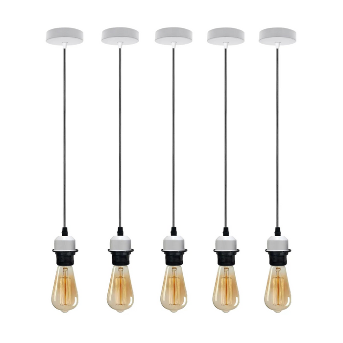 5 stuks witte hanglampen, lampenkap E27 lamphouder, hanglamp, PVC-kabel