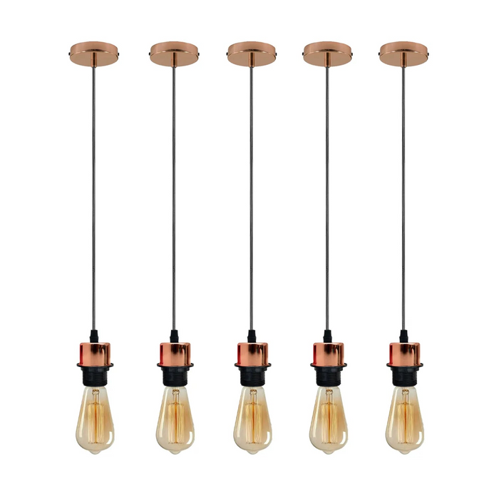 5Pack Rose Gold Pendant Light,E27 Lamp Holder Ceiling Hanging Light,PVC Cable