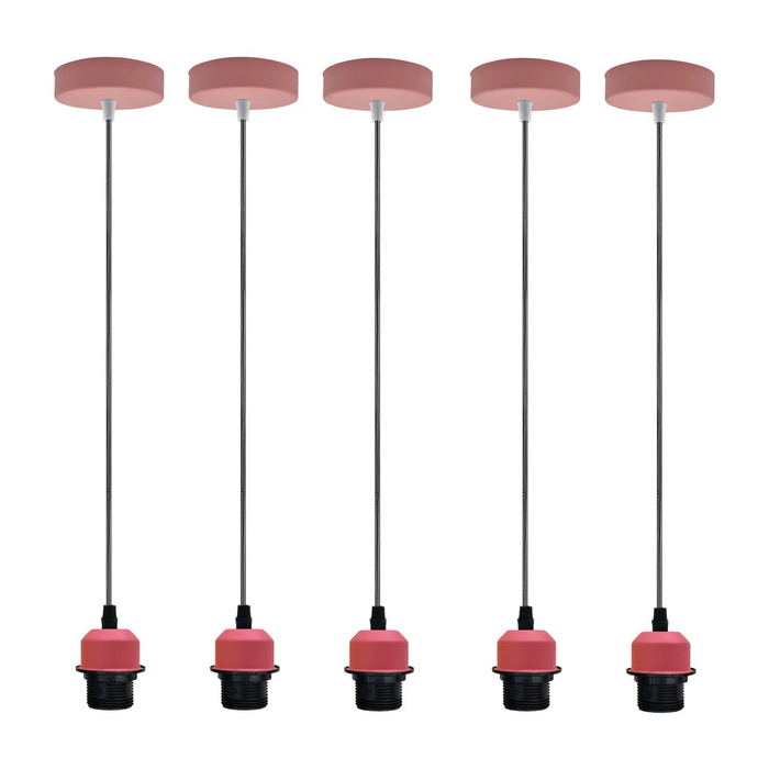 5 stuks roze hanglampen, E27 lamphouder, plafondhanglamp, PVC-kabel