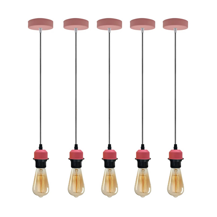 5 stuks roze hanglampen, E27 lamphouder, plafondhanglamp, PVC-kabel