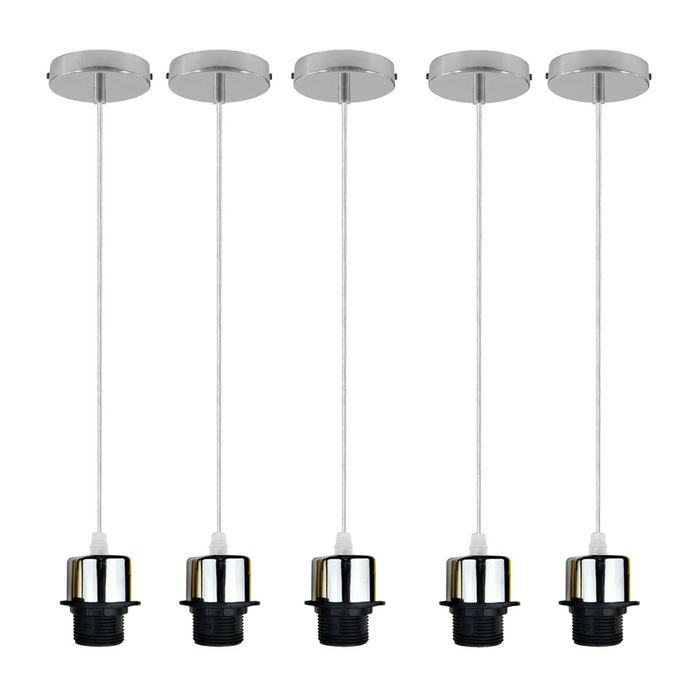 5-pack chromen hanglampen, E27 lamphouder, plafondhanglamp, PVC-kabel
