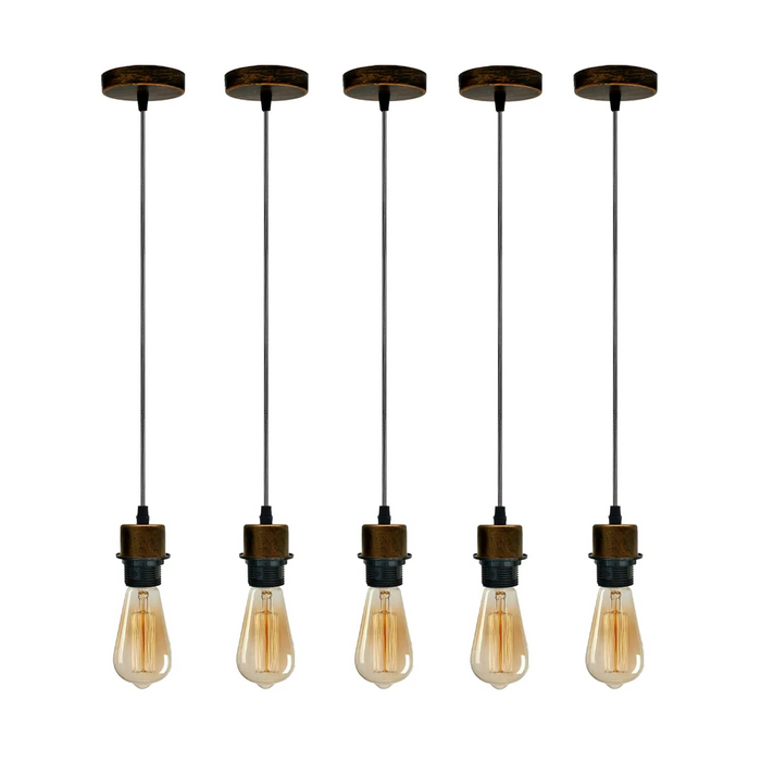 5-pack hanglamp van geborsteld koper, E27-lamphouder-plafondlamp, PVC-kabel