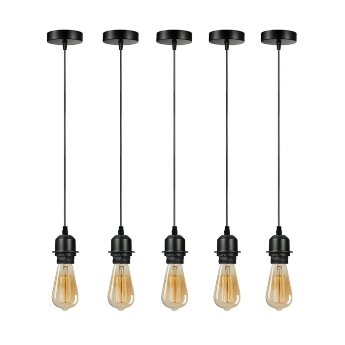 5-delige zwarte hanglamp, E27 lamphouder, plafondhanglamp, PVC-kabel