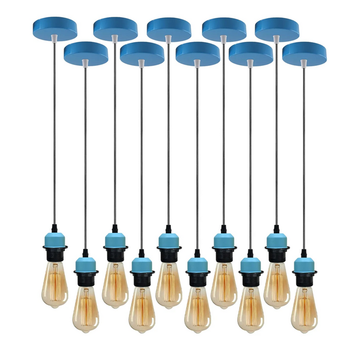 10Pack Blue Pendant Light,E27 Lamp Holder Ceiling Hanging Light,PVC Cable