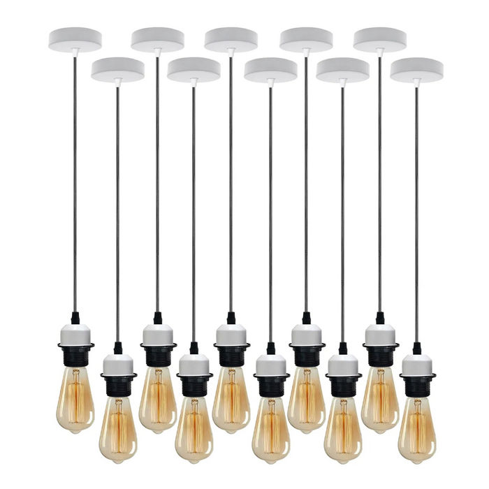 10 stuks witte hanglamp, E27 lamphouder, plafondhanglamp, PVC-kabel