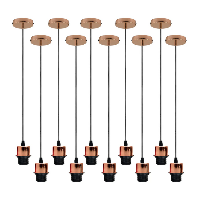 Set van 10 roségouden hanglampen, E27-lamphouder-plafondlamp, PVC-kabel
