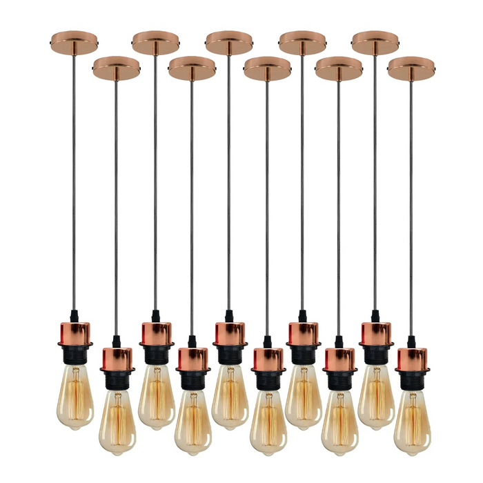 Set van 10 roségouden hanglampen, E27-lamphouder-plafondlamp, PVC-kabel