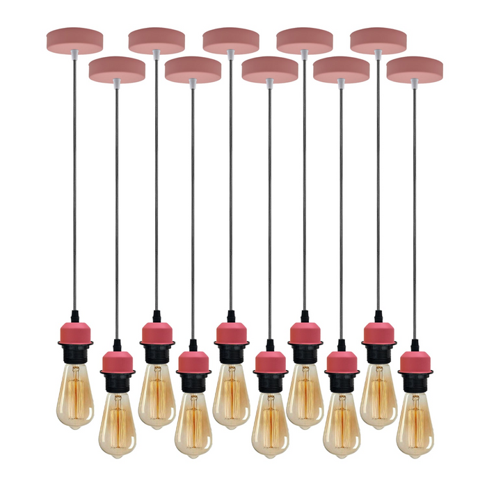 10 stuks roze hanglampen, E27 lamphouder, plafondophanglamp, PVC-kabel