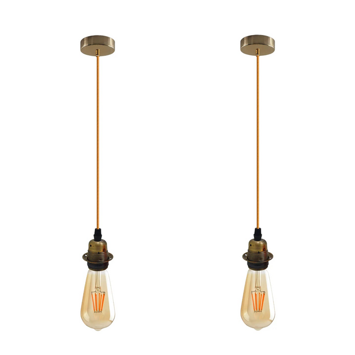 2Pack Yellow Brass Pendant Light,E27 Lamp Holder Hanging Light,2m Cable