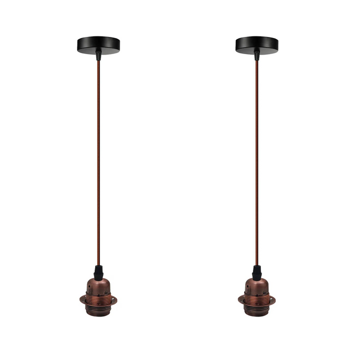 2 Pack Vintage Industrial Copper Pendant Light,Lamp Holder Ceiling Hanging Light