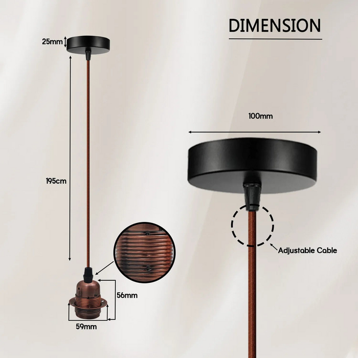 2 Pack Vintage Industrial Copper Pendant Light,Lamp Holder Ceiling Hanging Light