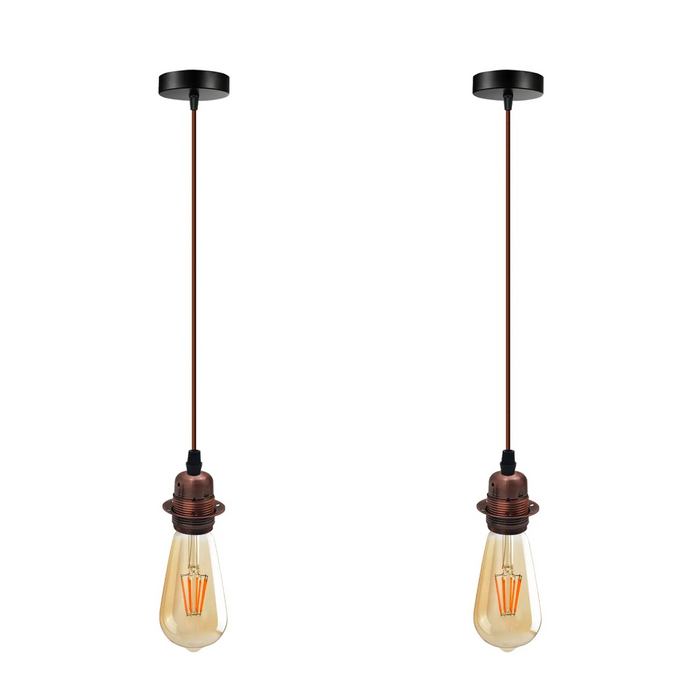 2 Pack Vintage Industrial Copper Pendant Light,Lamp Holder Ceiling Hanging Light