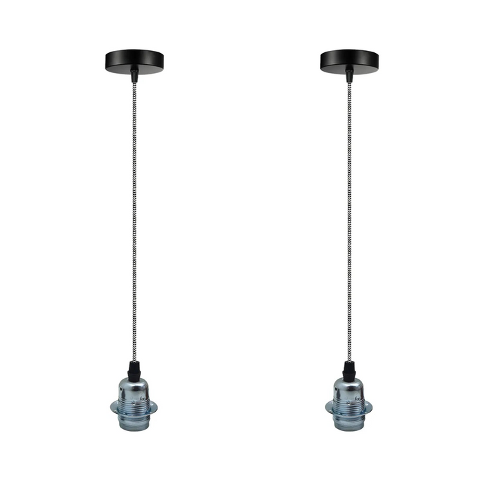 2 Pack Vintage Industrial Chrome Pendant Light,Lamp Holder Ceiling Hanging Light