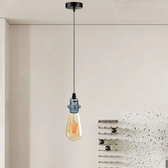 Chrome Pendant Light, lampshade E27 Lamp Holder Hanging Light,2m Cable