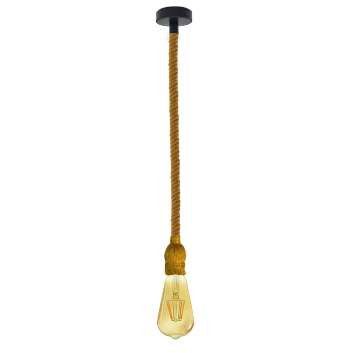 Vintage plafondhanglamp gele kleur henneptouw hanglampverlichting