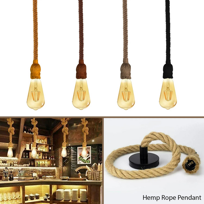 Ceiling Pendant Light 1m Black Colour Hemp Rope,E27 Suspension Lamp Holder