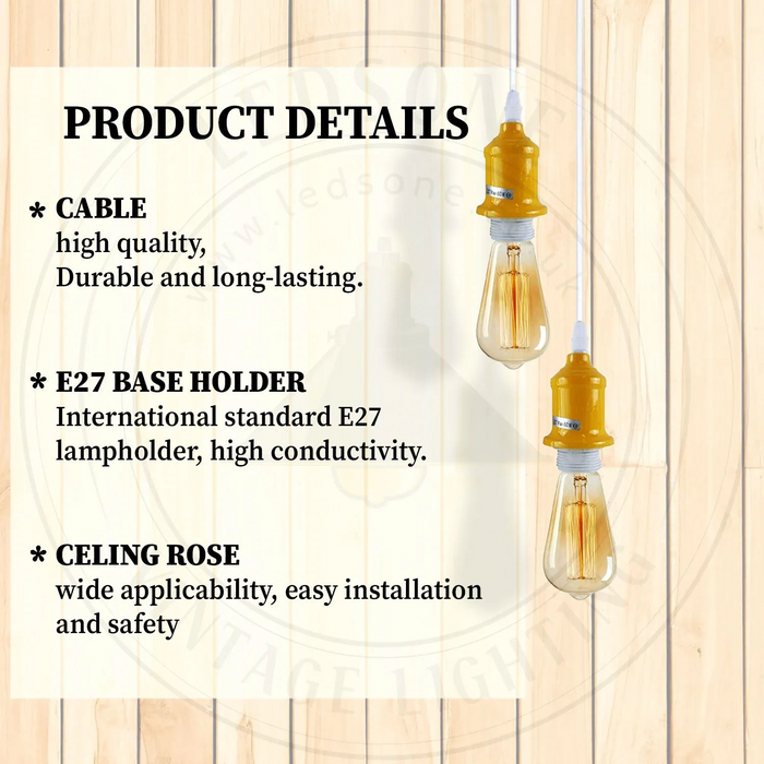 Industrial Pendant Light Fitting, Lamp Holder Ceiling Hanging Light