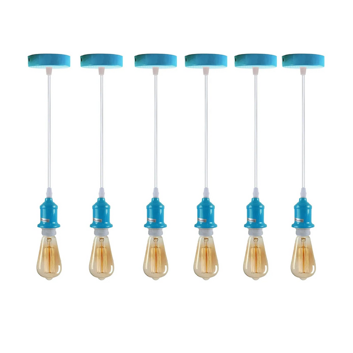 6Pack Pendant Light, Lampshade E27 Lamp Blue Holder Hanging Light,PVC Cable