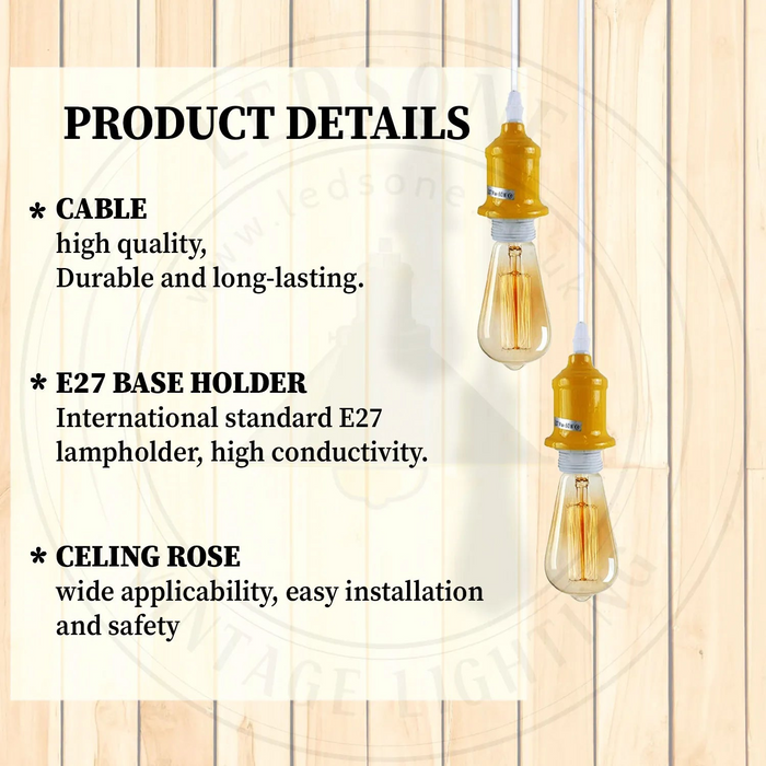 2 Pack Pendant Light, lampshade E27 Lamp Holder Hanging Light,PVC Cable