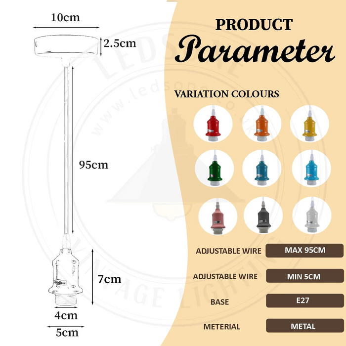 2 Pack Pendant Light, lampshade E27 Lamp Holder Hanging Light,PVC Cable