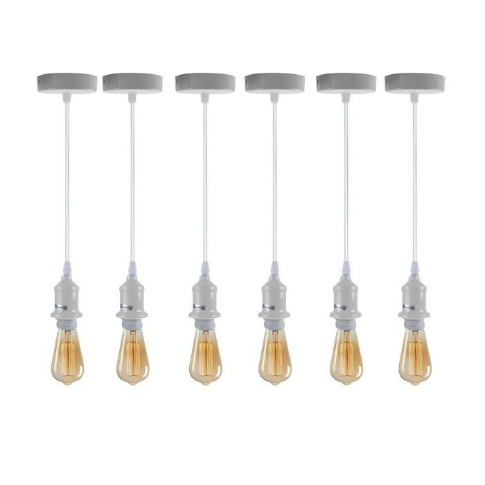 6 Pack Industrial Pendant Light Fitting,Lamp White Holder Ceiling Hanging Light