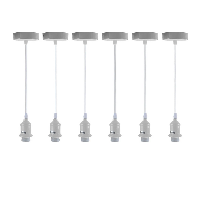 6 Pack Industrial Pendant Light Fitting,Lamp White Holder Ceiling Hanging Light