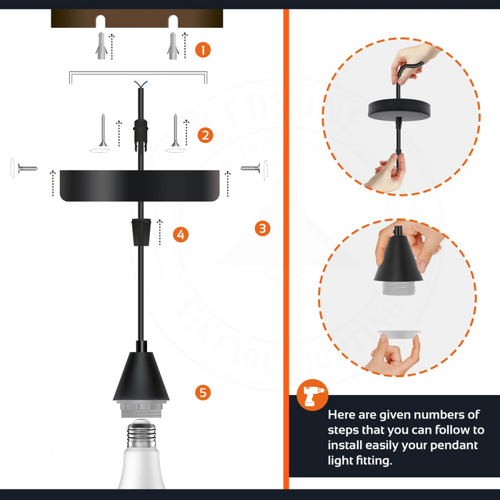 2 stuks koperen E27 kegelhangerhouder, zwarte PVC-kabel, 1 m hangerset, plafondrozet